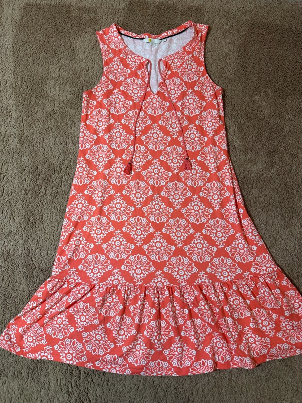 BODEN Arabella Jersey Tie Front Floral Dress Coral White US 6L Sleeveless Tank